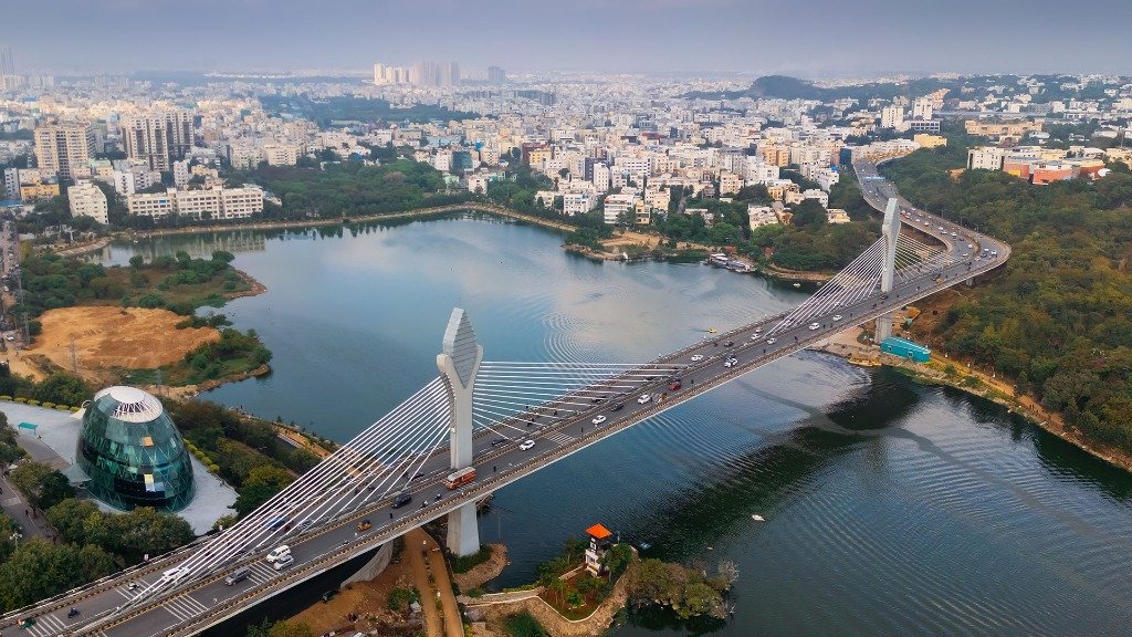 Durgam Cheruvu Cable Bridge in Hyderabad on the Grand Deccan Explorer